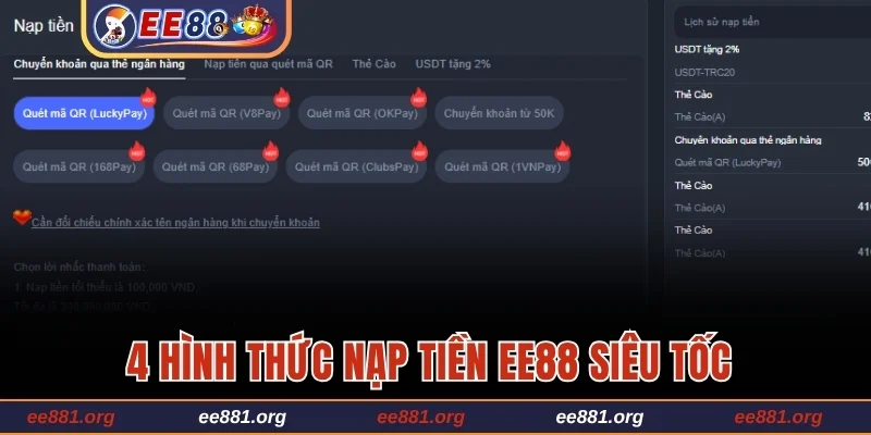 4 hình thức nạp tiền EE88 siêu tốc