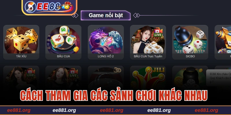 Cách tham gia các sảnh chơi khác nhau qua hướng dẫn EE88