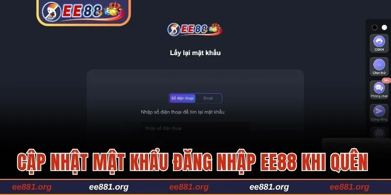 Cập nhật mật khẩu đăng nhập EE88 khi quên