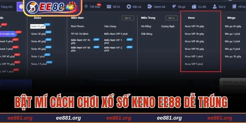 cách chơi xổ số keno EE88