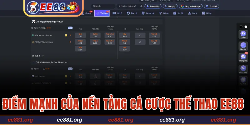 Điểm mạnh của nền tảng cá cược thể thao EE88