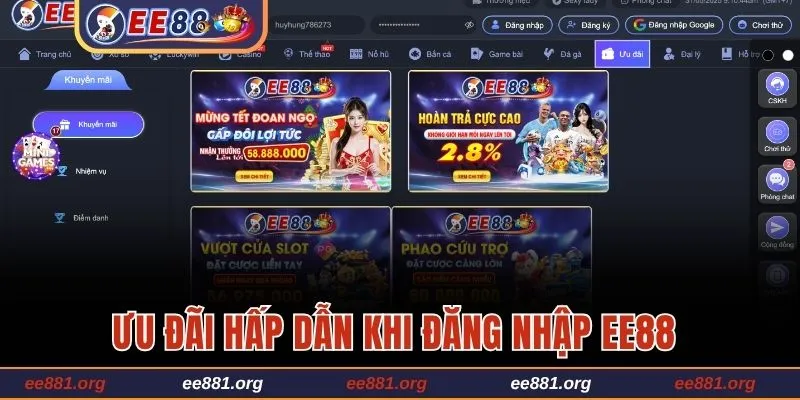 Ưu đãi hấp dẫn khi đăng nhập EE88